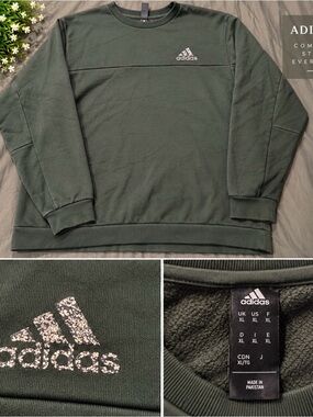 adidas Dark Green Men's Crewneck Sweatshirt with Logo